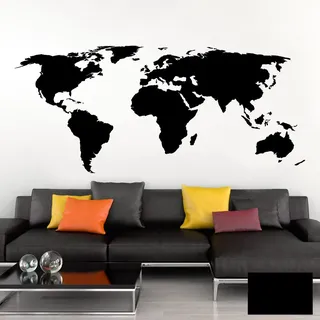 Grandora Wandtattoo Weltkarte Erde Globus Karte I schwarz 150 x 65 cm I Welt Atlas Schlafzimmer Wohnzimmer Wandsticker Wandaufkleber W698