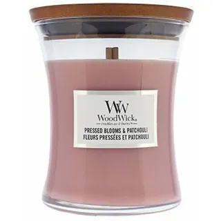 Woodwick Pressed Blooms & Patchouli mittelgroße Sanduhr Kerze 275 g