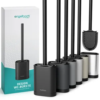 Engelbach® Klobürste Silikon mit Edelstahl Griff & Halter – Antibakterielle Toilettenbürste Wandmontage ohne Bohren – WC Bürste inkl. Ersatzbürstenkopf, schwarz