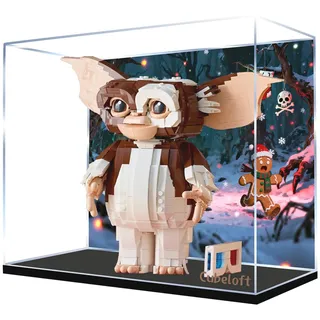 Acryl-Vitrine für Lego 21361 Gremlins Gizmo Bauset, staubdichte transparente Box - Nur Vitrine, Schaukasten Kompatibel mit Lego 21361 (Back Spray Black Base B)