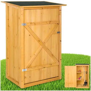 tectake® Holz Gartenschrank, Outdoor Schrank wetterfest, 75 x 56 x 118 cm, Geräteschrank mit 2 Regal Böden, Terrassenschrank, Balkonschrank, Gerätehaus, Garten Möbel