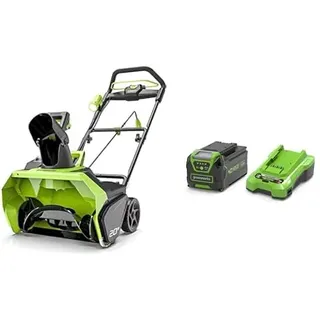 Greenworks 40V Einstufige Akku Schneefräse mit bürstenlosem Motor GD40ST, 51cm Räumweg, 30cm Räumtiefe, 1900 U/min, 180° drehbarer Auswurfkanal, 3 Jahre Garantie mit 40V 4Ah Akku & 2A Ladegerät