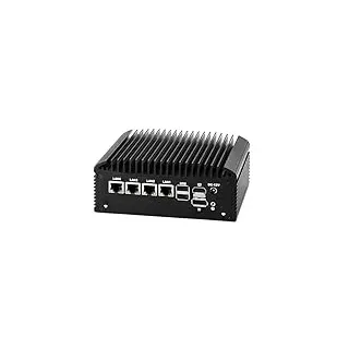MNBOXCONET Lüfterlos Mini PC N150 Firewall Appliance Industrial Micro Büro, 4 x 2.5Gbit LAN + 2 RS232 Com, 16GB RAM 256GB NVME SSD, 6USB, Router/Home Computer Hardware, HD DP Dual Dispaly