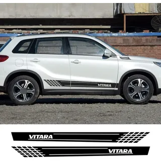 MEJEJO Auto Vinyl Seitenschweller Aufkleber Suzuki Vitara,wasserdichte Sportliche Optik Aufkleber Body Seitenschweller Dekorationen Zubehör,F/Mattsilver