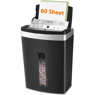 VidaTeco 60-Blatt-Aktenvernichter mit automatischer Zuführung fürs Büro, Mikro-Cut zerkleinert Papier/Karton, Manueller 7-Blatt-Papierschredder fürs Homeoffice, Reisswolf mit P-5-Stauschutzsystem