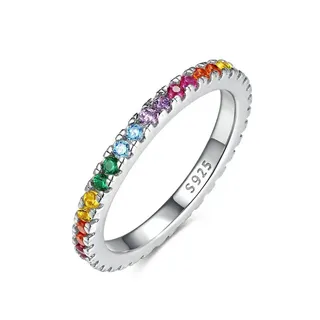 Lisandra Scott Silberring Eternity Ring 925 Silber »Bunte Zirkonia Steine« Regenbogen Rainbow silberfarben 50