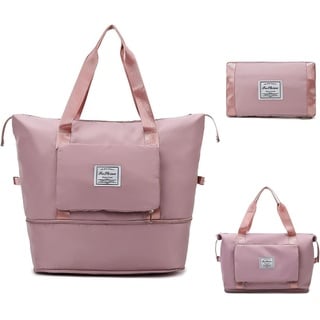 Reisetasche Faltbare Damen Sporttasche, Rosa Große Kapazität Wochenende wasserdichte Tasche, Yoga Gym Tasche, Handgepäck Tasche, Flugzeug Tasche mit Fach