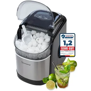 sommertal EM12C - Ice Maker mit schneller Eisherstellung ab 6 Minuten, 12kg pro Tag, 2 Würfelgrößen, mit Schaufel & Entnahmekorb - Eiswürfelbereiter, Eiswürfelmaschine klein