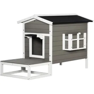 PawHut Katzenhaus mit Terrasse und Balkon 115 x 66,5 x 74,7 cm