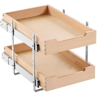 Vevor ausziehbarer 2-stufiger Schrank-Organizer Schrankschublade Regal (315 x 533 x 76 mm) mit sanftem Schließmechanismus, Holz-Schiebeschublade Unter- und Seitenmontage, für Küche Badezimmer