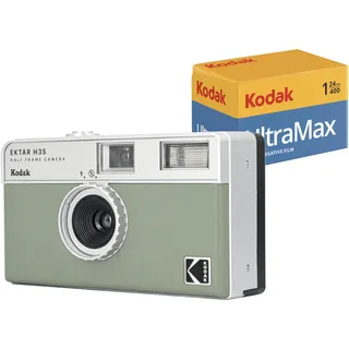 Kodak EKTAR H35 Halbformat-Filmkamera-Set mit Kodak Ultramax 400/24exp Rollfilm (Salbei)
