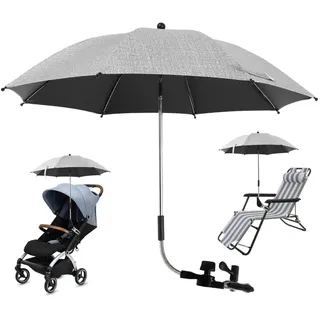 Universal Sonnenschirm für Kinderwagen & Buggy, Kinderwagen Sonnenschirm UV-Schutz 50+, 75/82 cm Durchmesser, Kinderwagen Regenschirm mit Verstellbarer Klemme und Verstellbarem Arm (Graue, 75cm)