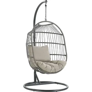 Beliani Hängesessel Mit Metallgestell Schwarz Rattan / Flechtseil 2 Kissen Taupe Hängestuhl Korb Schwebesessel Wohnzimmer Terrasse Balkon Modernes Design