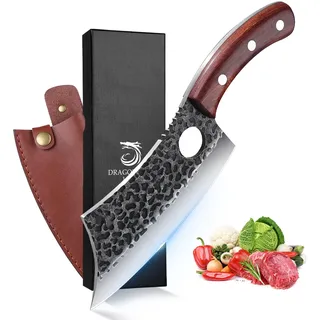 DRAGON RIOT Hackmesser Japanisch, Wikinger Messer mit Holzgriff, Fleischermesser Profi Hackbeil für Knochen, Küchenmesser scharf Metzgermesser, Full Tang Outdoor Messer Fleischerbeil fur Küche Grill