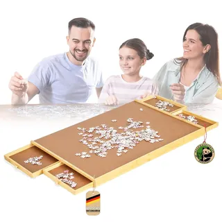 Floordirekt Puzzletisch mit Schubladen, 76 x 57 cm Tragbares puzzlebrett für Puzzle bis 1000 aus Bambus & MDF - Yukon