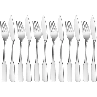 GRÄWE Fischbesteck 12-teilig, Fischset für 6 Personen, Fischgabeln, Fischmessser, Besteck-Set Edelstahl 18/10, poliert, spülmaschinengeeignet, Serie Spaten