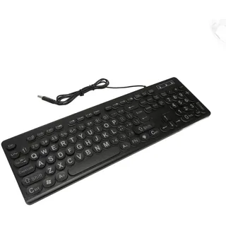 VBESTLIFE Tastatur mit Großer Schrift und Hintergrundbeleuchtung, Beleuchtete Tastatur, USB-verkabelte Beleuchtete Tastatur, 104 Tasten, übergroße Buchstaben, Gut Sichtbare Tastatur für