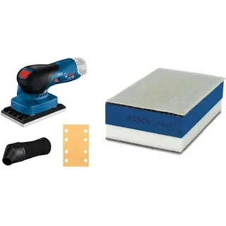 Bosch Professional 12V System Akku-Schwingschleifer GSS 12V-13 (kompatibel mit Bosch Click & Clean System, inkl. 1 x Schleifblatt, Staubbeutel) + 1x Expert Dual Density Handschleifblock