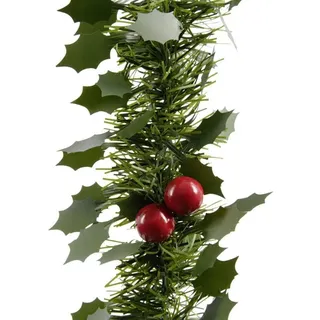 Kaemingk Lamettagirlande Ilex grün mit Beeren