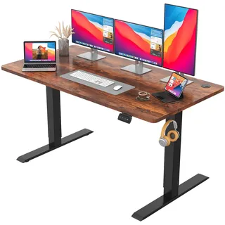 JUMMICO HöHenverstellbarer Schreibtisch Standing Desk Elektrischer Schreibtisch Höhenverstellbar mit Memory-Funktion 160 x 70 cm,Braun