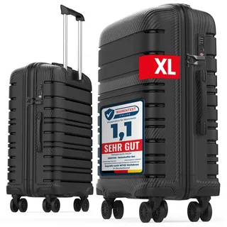 gentor Koffer Reisekoffer Hartschalenkoffer Travel Trolley Rollkoffer Handgepäck 4 Rollen TSA-Schloss Schwarz