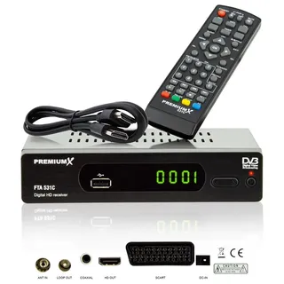 Premium X PremiumX Kabelreceiver DVB-C FTA 531C Digital FullHD SCART HDMI USB Mediaplayer, TV-Receiver Kabel-Fernsehen