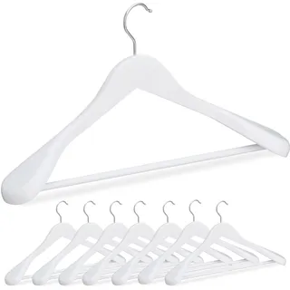 Relaxdays Anzug Kleiderbügel, 8er Set, breite Schulter, Hosenstange, für Jacke, Hemd, Hose, Holzkleiderbügel, weiß