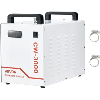 Vevor Industrieller Wasserkühler CW-3000, Industrie-Wasserkühler-Kühlsystem mit 9-L-Tank, 10 L/min Durchfluss, Kühlgerät mit Hochgeschwindigkeitslüfter, für Lasergravur-&-schneidmaschinen