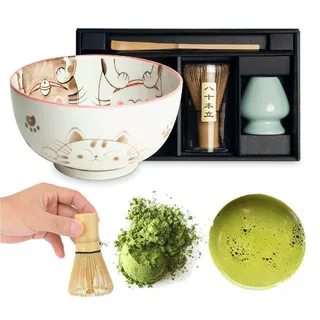 WestCraft Teeservice Matcha Set 4 tlg. Original japanische Matcha Schale mit Besen & Löffel (4-tlg), Bamboo, handgefertigt für eine authentische japanische Matcha & Tee-Zeremonie schwarz