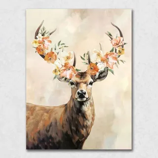 La Casa »Hirsch mit Blumenschmuck« Ölbild 90x120 cm