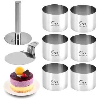Guowall Dessertringe und Speiseringe Set, Kuchenringe mit Heber & Stampfer, Edelstah, 6 Ringe Ø 7,6 cm, Höhe 5,5 cm