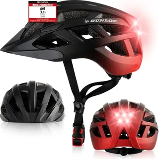 Dunlop Fahrradhelm mit Licht - Sofort gesehen Werden - Ultraleichter Spezial Damen Herren Kinder Fahrrad Helm Visier und Rücklicht für hohe Sicherhe... - Rot