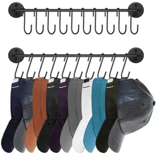 DIRXVMC Cap Holder for Wall Baseball Hat Racks Organizer Hanger with 20 Hooks Modern Metal Hat Holder Wall-Mounted Caps Display for Closet Door Bedroom Anteroom Laundry, Set of 2