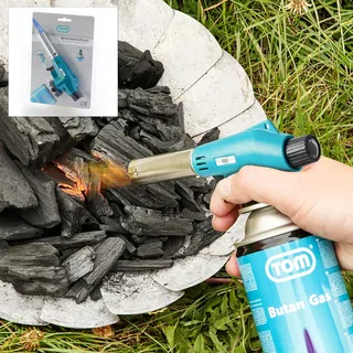 TOM Gasbrenner – Brenneraufsatz - Gaskartuschen mit Bajonettverschluss MFS-1A für Werkstatt, Garten, Küche & Co. – 1300°C – Piezozündung – Lötbrenner – Bunsenbrenner (Gasbrenner)