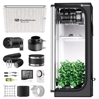 Hon&Guan Growzelt Komplettset mit HG1000 LED Grow Lampe 60x60x160cm Grow Tent 150mm Rohrventilator Aktivkohlefilter Belüftungssystem, Grow Zelt Komplettset Hydroponics Indoor Grow Set