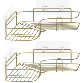 Navaris 2x Duschablage ohne Bohren - Bad Duschregal Eckregal 2er Set - Badezimmer Regal Wand - Ablage für Dusche Aufbewahrung - Metall Dusch Ecke - Gold