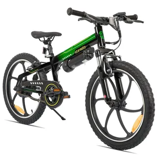 Hiland 20 Zoll Kinder Elektro-Mountainbike mit 250W Motor, herausnehmbarem 5,2 Ah Akku, Vorderradfederung & V-Bremsen - Grün