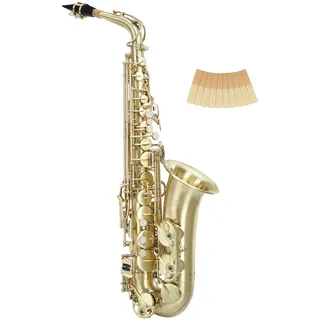 Classic Cantabile AS-450 Brushed Eb Altsaxophon Set, Altsax aus Messing | Von Hand matt gebürstet, Klarlackiert, Hoch-Fis-Klappe, Voller, warmer Klang, Sehr ergonomische Klappenmechanik, Gewicht: 2