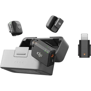 DJI Mic Mini (2 Sender + 1 Empfänger + Ladeschale) mit Mic Mini Handy-Adapter (Lightning), Ultraleicht, Detailreicher Audio, 48 Std. Nutzung, Geräuschunterdrückung, Wireless Mikrofon, Vlog, Streaming