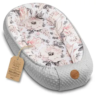 Totsy Baby Warmes Nestchen Baby 90x50 cm - Kuschelnest Neugeborene Nestchen Winter/Herbst Kokon Babynest Wilde Rose Grau - Rosa/Weiß/Grau