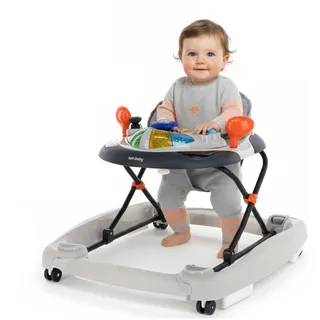 SUN BABY Lauflernhilfe Gehfrei und Schaukelsitz Kinderwiege Babywippe Babyschaukel Baby Walker mit Tasten, Lichtern und Sound für 6-12 Monate Sun Baby (Grau)