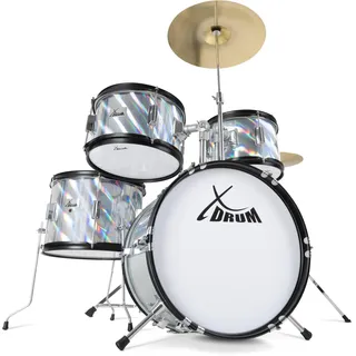 XDrum Junior Pro Kinder Schlagzeug Laser Silver inkl. Schule,