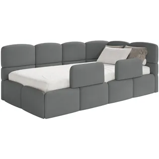 Selsey Cloudy – Kinderbett 120 cm, Bettkasten, 2x Rausfallschutz, Chenille, rechts, Dunkelgrau
