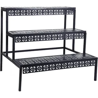 3 Stufen Metall Blumentreppe, Pflanzentreppe Blumenbank, Pflanzenregal Blumenregal, Pflanzenständer für Garten Balkon Indoor Outdoor, Multifunktionales Blumenregal mit Großer Kapazität, Schwarz
