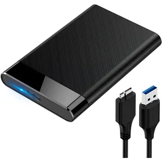 Festplattengehäuse 2,5 Zoll USB 3.0 SATA Gehäuse, 5Gbps Externes Festplatten Gehäuse mit USB 3.0 Kabel Werkzeugloses HDD Case für 7mm/9.5mm 2.5 Zoll SATA SSD HDD mit UASP & Trim unterstützt