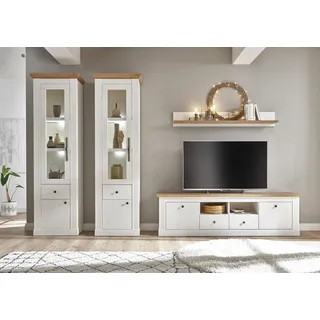 OTTO home Wohnwand OTTO HOME "Westminster", weiß (pinie weiß, wotan eiche), B:342cm, Kastenmöbel-Sets, Holz Wohnwände Wohnwand, im romantischen Landhausstil