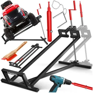 Masko MASKO® XXL Rasentraktorheber 450 kg Hebevorrichtung Hebebühne Aufsitzmäher Reinigungshilfe universal, Rasentraktor-Heber, Rasentraktor +45° Neigung verstellbar inkl. Bürste