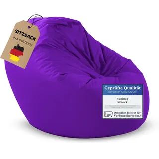 BuBiBag 2in1 Sitzsack L - XXL mit Füllung für Kinder & Erwachsene, Gaming Beanbag & Bodenkissen für Indoor & Outdoor Sessel Pflegeleicht & Wasserabweisend XL UNIVERSELL (Ø 130 cm Lila)