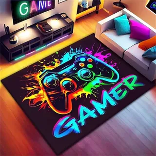 Gaming Bereich Teppich Kinderteppich Jungen Kinder 3d-gedruckter Neon-spiele Cool Graffiti Gaming Gamer Muster Sofa Bett Teppiche Gaming Schlafzimmer Gaming Zimmer Deko Carpets (Graffiti,80x120cm)