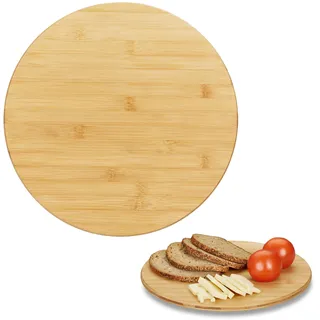 Relaxdays Drehteller, rund, 360° drehend, zum Servieren, Gewürze, Öl, Marmelade, Käse, Ø 32 cm, Bambus Drehplatte, natur,
